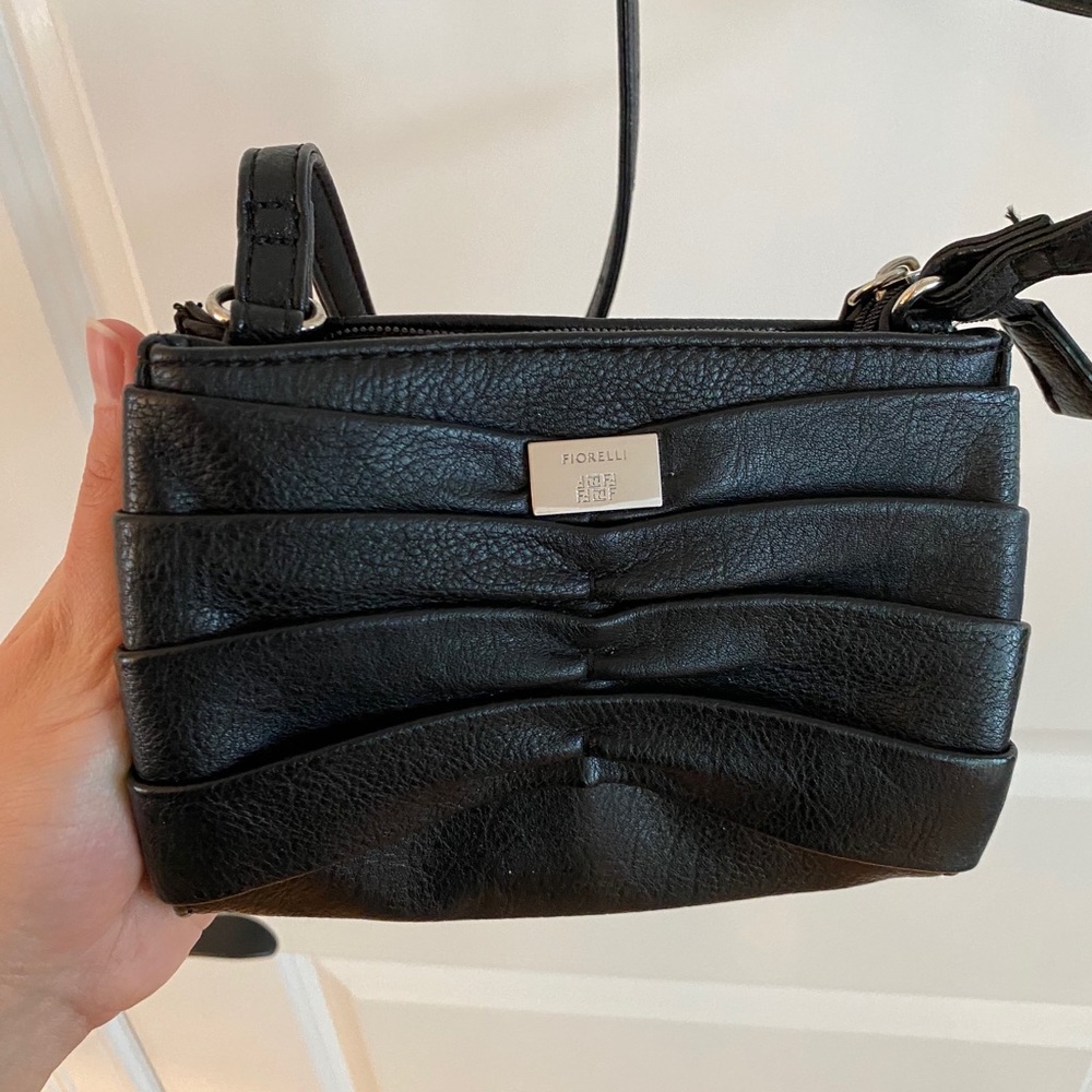 Fiorella black small zip top crossbody bag